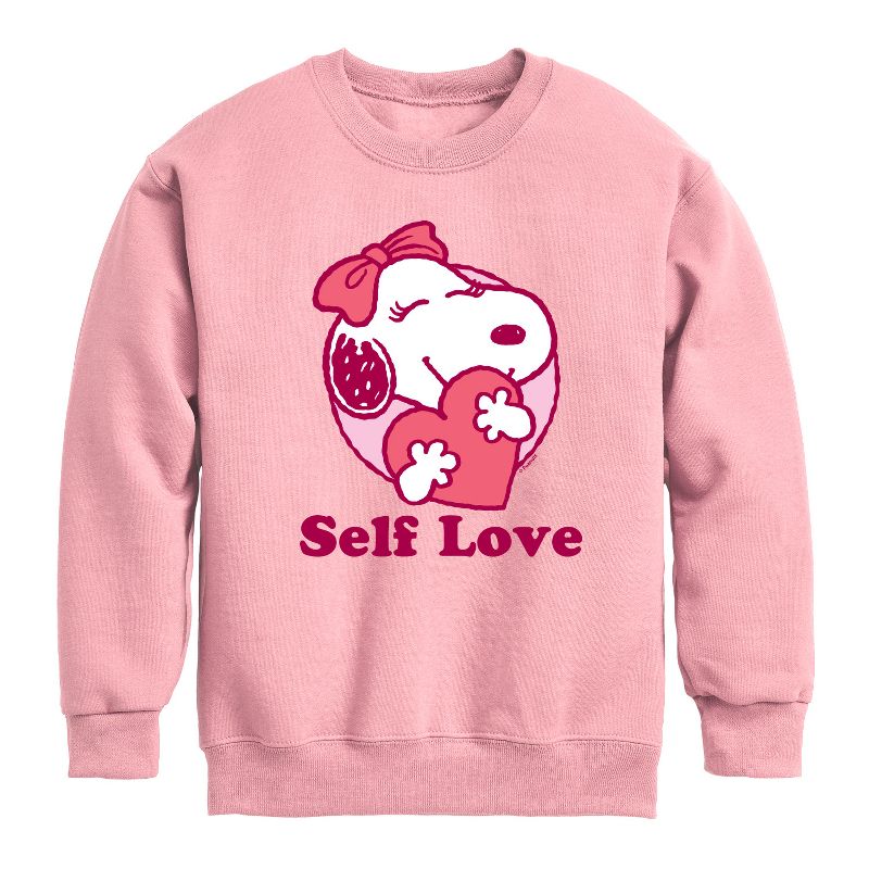 Boys' - Peanuts - Self Love Belle Graphic Long Sleeve Fleece Sweatshirt
