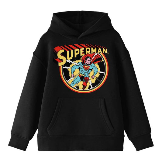 Bioworld Superman Core Vintage Comic Character Art & Logo Youth Black Graphic Hoodie
