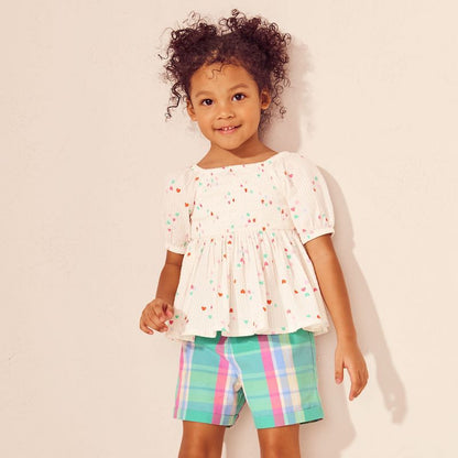 Lands' End Kids Short Sleeve Smocked Woven Top