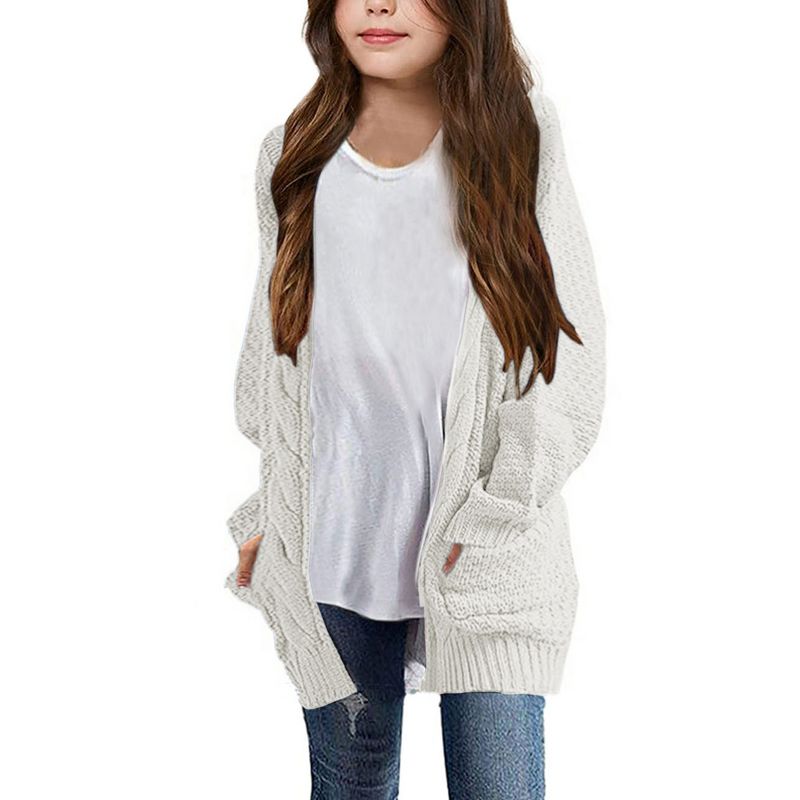 Cardigan for Girls Open Front Sweater Long Sleeve Loose Fit Sweater Jacket