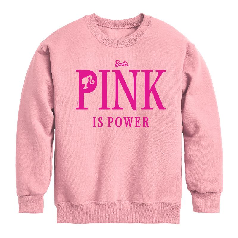 Boys' - Barbie - Pink Is Power Graphic Long Sleeve Fleece Sweatshirt