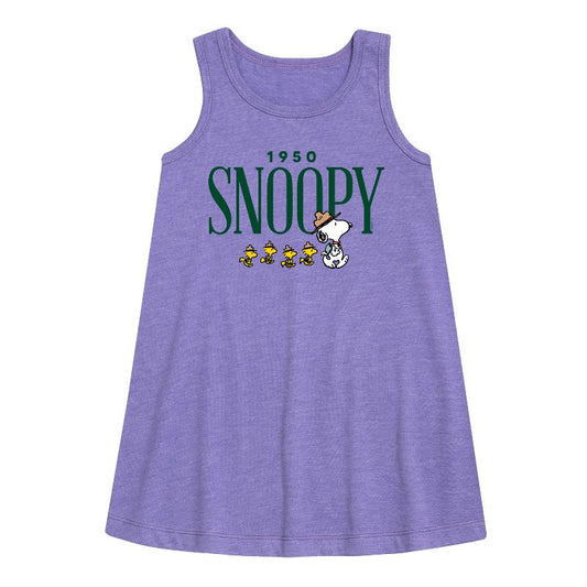 Girls' - Peanuts - 1950's Camper Snoopy Graphic Sleeveless Aline Dress