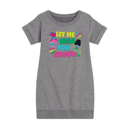 فستان صوف بأكمام قصيرة مطبوع عليه صورة "بوبي آند برانش" للفتيات - ترولز - دعني أسمع صراخك