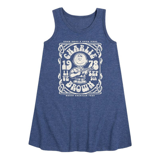 Girls' - Peanuts - Charlie Brown Tour Graphic Sleeveless Aline Dress