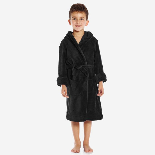 Leveret Kids Fleece Solid Color Hooded Robe