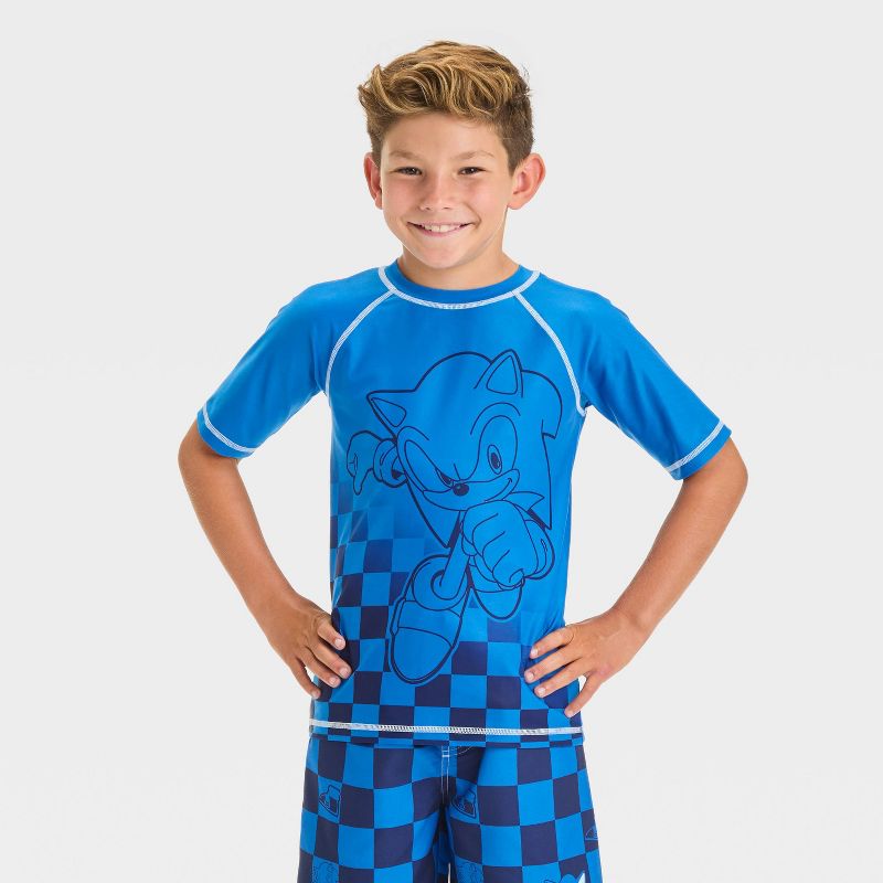 Boys' Sonic the Hedgehog Rash Guard Swimsuit Top - Blue