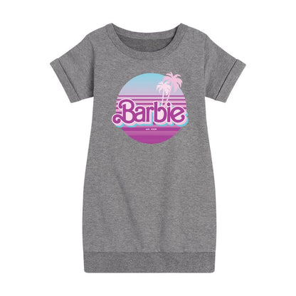 فستان باربي للبنات من الصوف بأكمام قصيرة ورسومات أشجار النخيل