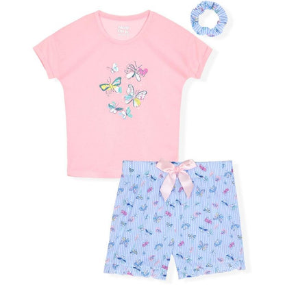 Sleep On It Girls 2-Piece Short-Sleeve Jersey Pajama Shorts Set with Matching Hair Scrunchie