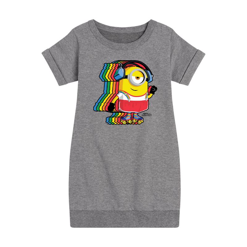 فستان صوف بأكمام قصيرة برسومات قوس قزح عتيقة للفتيات - Despicable Me Minions