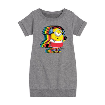فستان صوف بأكمام قصيرة برسومات قوس قزح عتيقة للفتيات - Despicable Me Minions