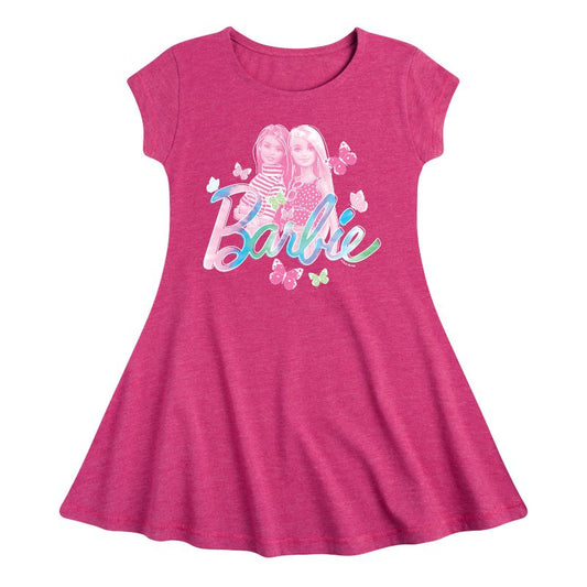 Girls' - Barbie - Tie Dye and Butterflies Flutter Around Barbie Fit & Flair Cap Sleeve Dress