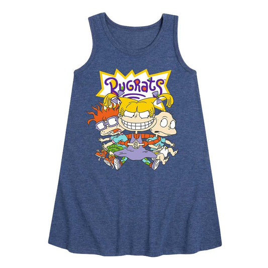 Girls' - Rugrats - Angelica Grinning Ear To Ear Graphic Sleeveless Aline Dress