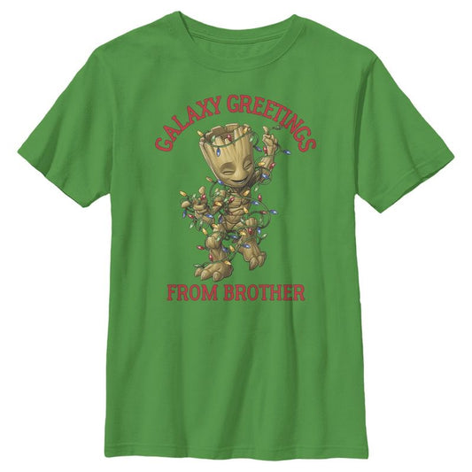 Boy's Marvel Christmas Groot Galaxy Greetings Brother T-Shirt