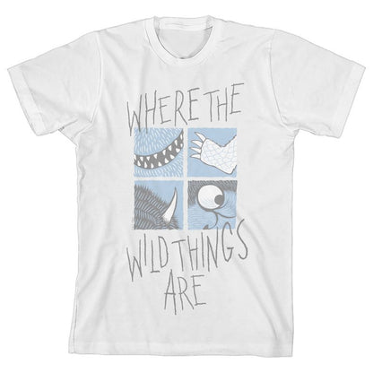 Where The Wild Things Are Monster Parts Grid Boy's White Crew Neck Short Sleeve T-shirt