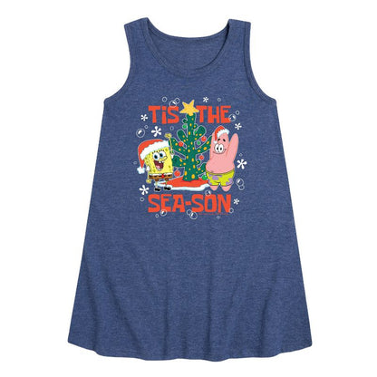 Girls' - SpongeBob SquarePants - Tis The Season Graphic Sleeveless Aline Dress