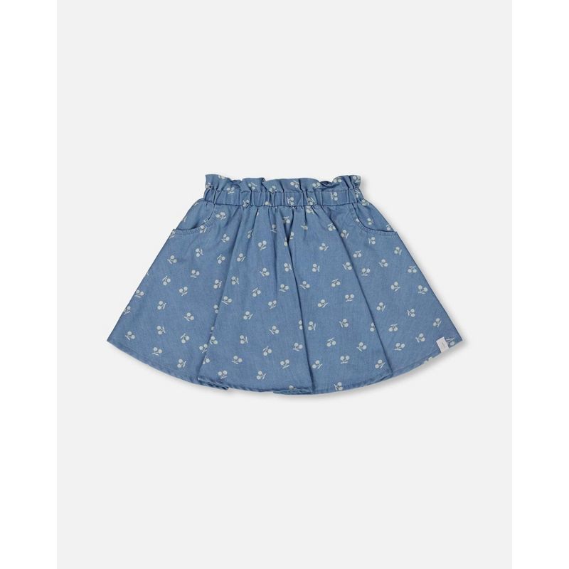 Deux par Deux Girl Printed Chambray Skort Blue and White Cherries
