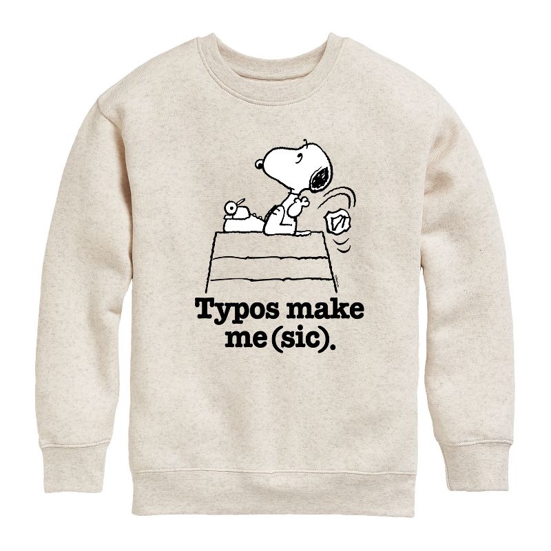 Boys' - Peanuts - Snoopy Typos Make Me Sic Graphic Long Sleeve Fleece Sweatshirt