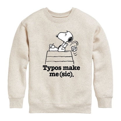 Boys' - Peanuts - Snoopy Typos Make Me Sic Graphic Long Sleeve Fleece Sweatshirt