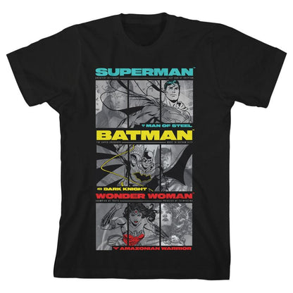 تي شيرت رجالي أسود بأكمام قصيرة ورقبة دائرية من مجموعة أبطال رابطة العدالة الأسطورية