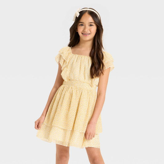 Girls' Floral Tiered Chiffon Dress - Cat & Jack™