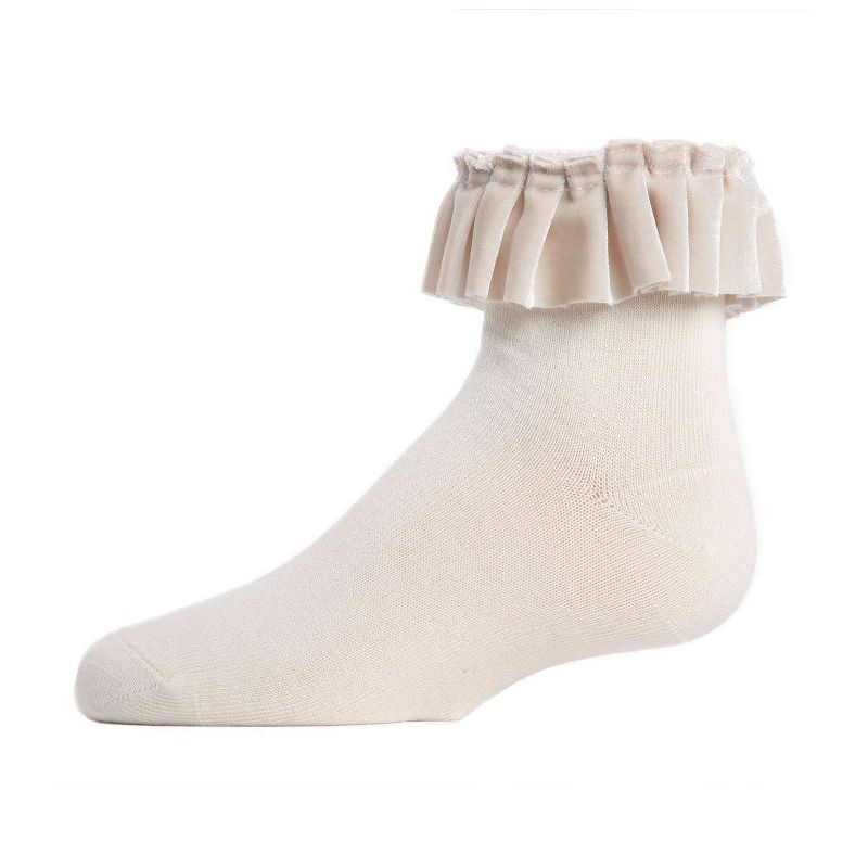 Memoi Velvet Pleated Girls Cotton Blend Anklet Socks