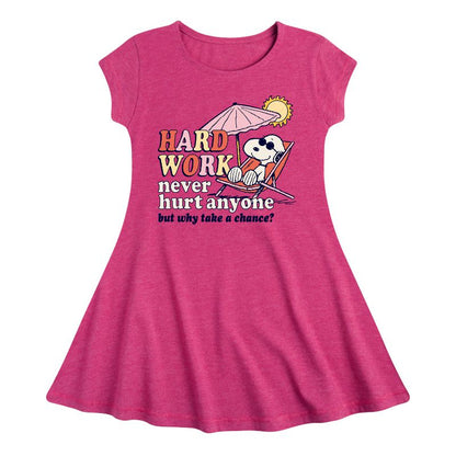 Girls' - Peanuts - Hard Work Fit & Flair Cap Sleeve Dress