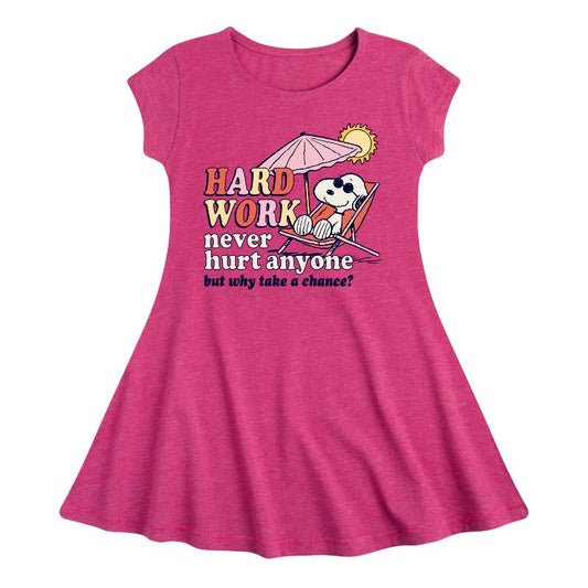Girls' - Peanuts - Hard Work Fit & Flair Cap Sleeve Dress