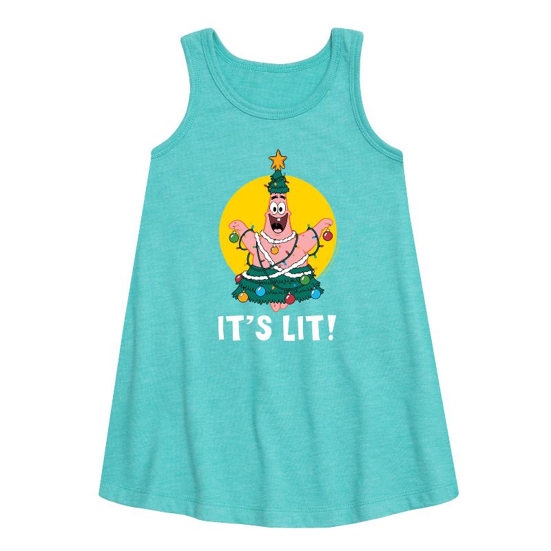 Girls' - SpongeBob SquarePants - Patrick It's Lit Graphic Sleeveless Aline Dress