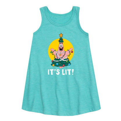 Girls' - SpongeBob SquarePants - Patrick It's Lit Graphic Sleeveless Aline Dress