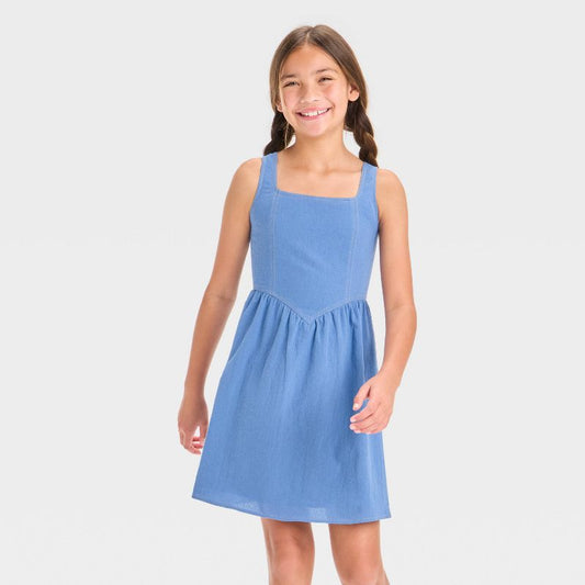 Girls' Square Neck Basque Waist Dress- art class™