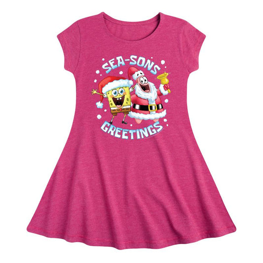 Girls' - SpongeBob SquarePants - Seasons Greetings Fit & Flair Cap Sleeve Dress