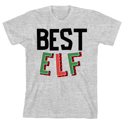 Santa's Favorite Best Elf Crew Neck Short Sleeve Athletic Heather Unisex Youth T-shirt