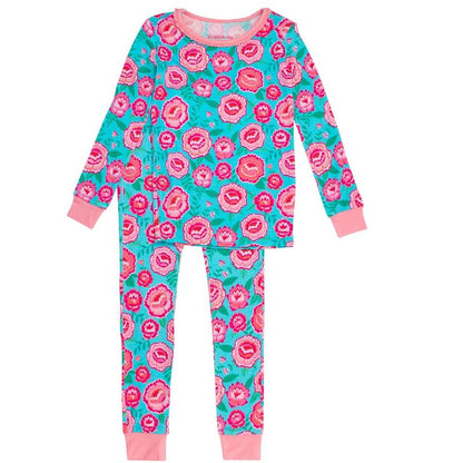 RuffleButts Girls Viscose from Bamboo Ruffle Long Sleeve Pajama Set