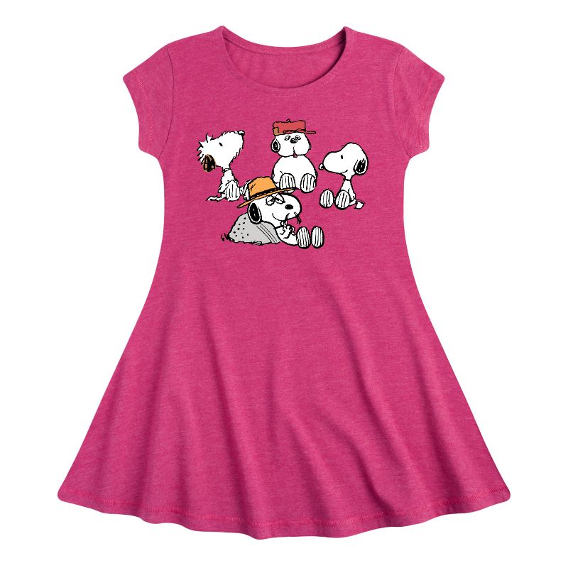 Girls' - Peanuts - Snoopy Siblings Fit & Flair Cap Sleeve Dress