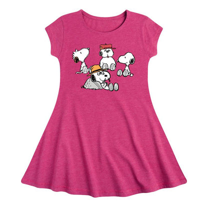Girls' - Peanuts - Snoopy Siblings Fit & Flair Cap Sleeve Dress