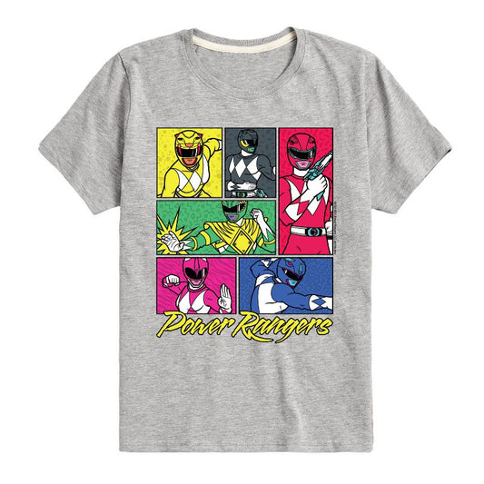 Boys' - Power Rangers - Character Grid- Boy's Short Sleeve Tee Short Sleeve Graphic T-Shirt