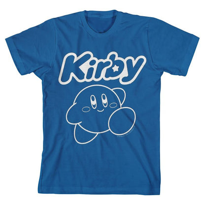 Kirby Faux Embroidered Character Boy's Blue Crew Neck Short Sleeve T-shirt