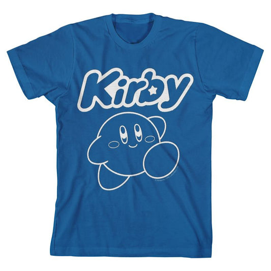 Kirby Faux Embroidered Character Boy's Blue Crew Neck Short Sleeve T-shirt