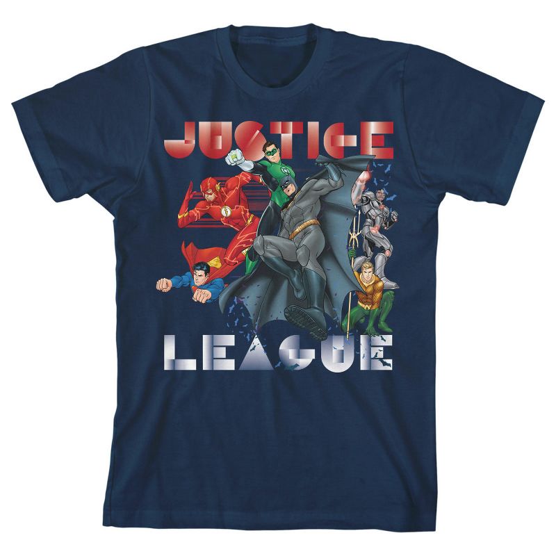 Justice League Heroes in Combat Boy's Navy T-shirt