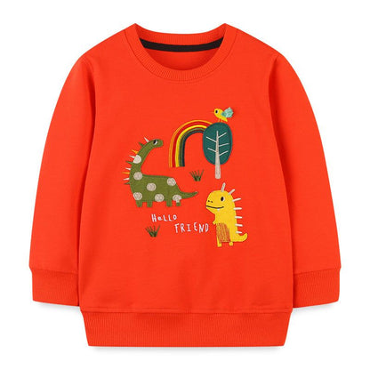 MyKids-Usa Baby Boy Dinosaur Embroidered Pattern O-Neck Pullover Hoodie