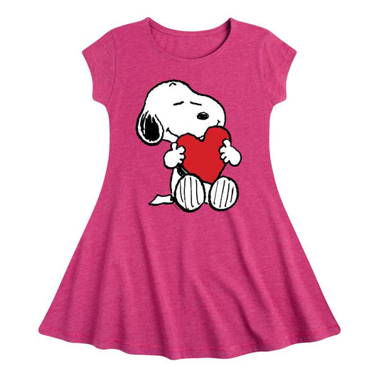 Girls' - Peanuts - Valentine's Hugging Heart Fit & Flair Cap Sleeve Dress