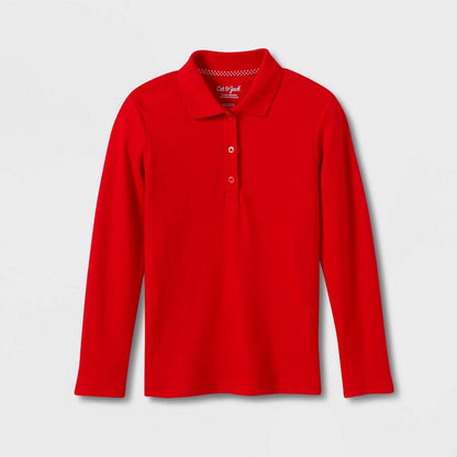 Girls' Long Sleeve Interlock Uniform Polo Shirt - Cat & Jack™