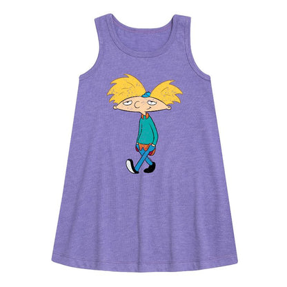 Girls' - Hey Arnold! - Distressed Arnold Graphic Sleeveless Aline Dress