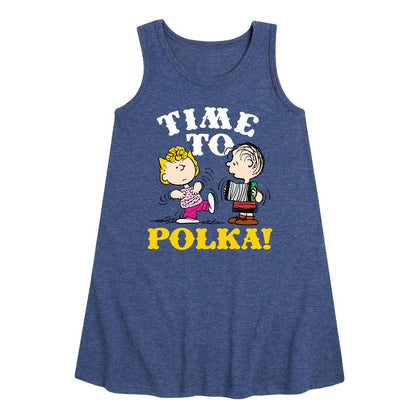 Girls' - Peanuts - Time To Polka Graphic Sleeveless Aline Dress
