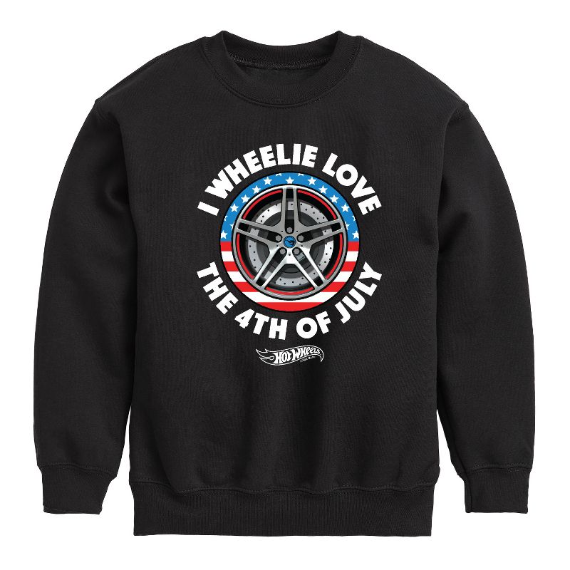 Boys' - Hot Wheels - I Wheelie Love 4th of July Graphic Long Sleeve Fleece Sweatshirt