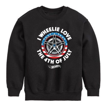 Boys' - Hot Wheels - I Wheelie Love 4th of July Graphic Long Sleeve Fleece Sweatshirt
