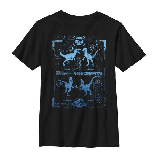 Boy's Jurassic World Velociraptor Pack Schematics T-Shirt
