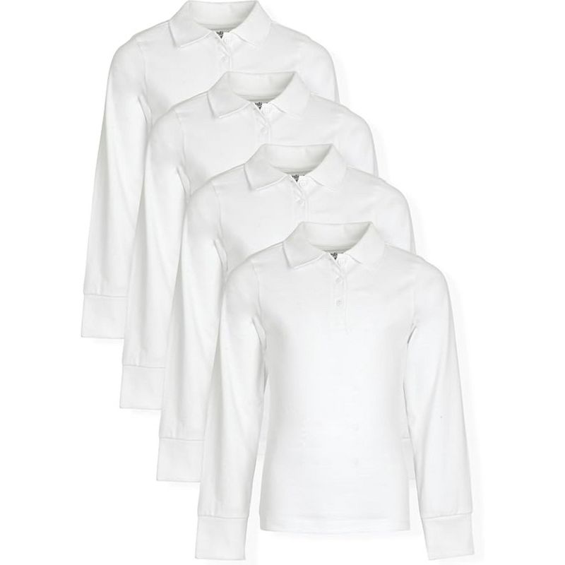 Studio 3 Little/Big Girl's 4-Pack Long Sleeve Soft Jersey Polo Uniform Shirts