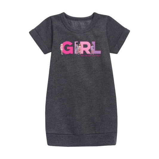 Girls' - Barbie - Girl Strong, Kind, Brave, Bold, and Fearless Graphic Short Sleeve Fleece Dress