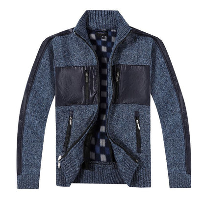 Gioberti Boy's Full Zip Cardigan Patch Design Sweater with Brushed Flannel Lining